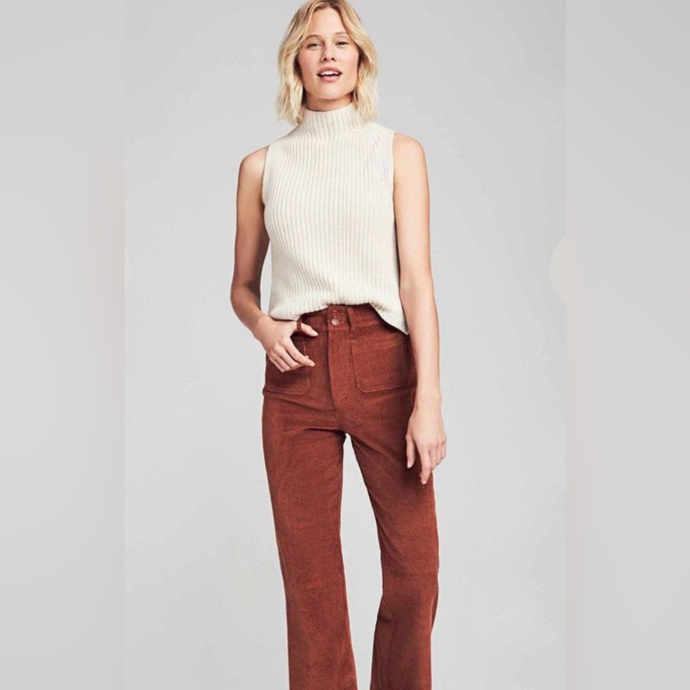 FAHERTY CORDUROY HIGH WAIST FLARE LEG PANTS IN BURNT ORANGE SIZE 29